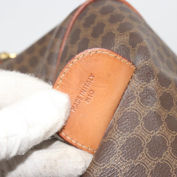 CELINE Macadam Canvas Boston Bag PVC Leather Brown Gold Auth 186563