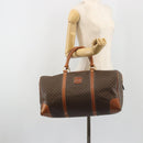 CELINE Macadam Canvas Boston Bag PVC Leather Brown Gold Auth 186563-24