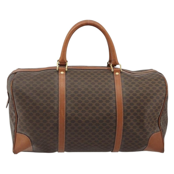 CELINE Macadam Canvas Boston Bag PVC Leather Brown Gold Auth 186563