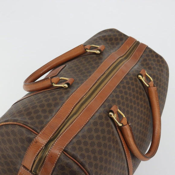 CELINE Macadam Canvas Boston Bag PVC Leather Brown Gold Auth 186563