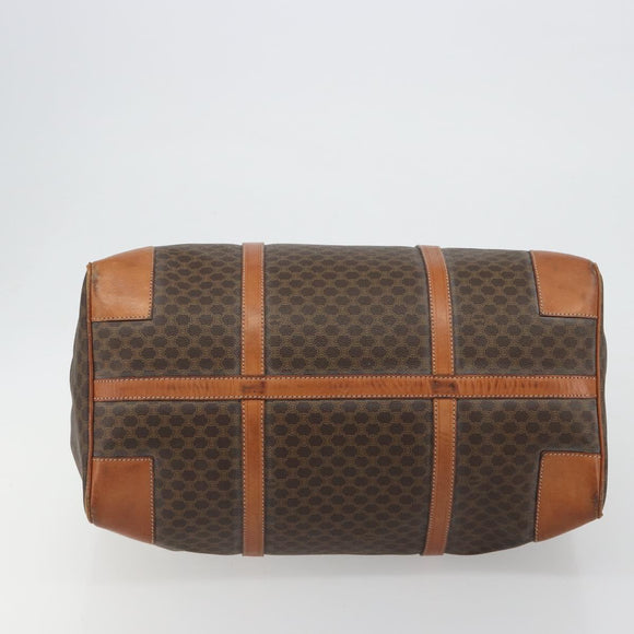 CELINE Macadam Canvas Boston Bag PVC Leather Brown Gold Auth 186563