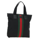 GUCCI Web Sherry Line Tote Bag Canvas Black Silver 631245 Auth 186564V-1
