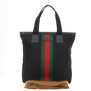 GUCCI Web Sherry Line Tote Bag Canvas Black Silver 631245 Auth 186564V-12