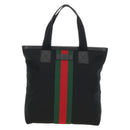 GUCCI Web Sherry Line Tote Bag Canvas Black Silver 631245 Auth 186564V-13