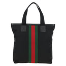 GUCCI Web Sherry Line Tote Bag Canvas Black Silver 631245 Auth 186564V-2