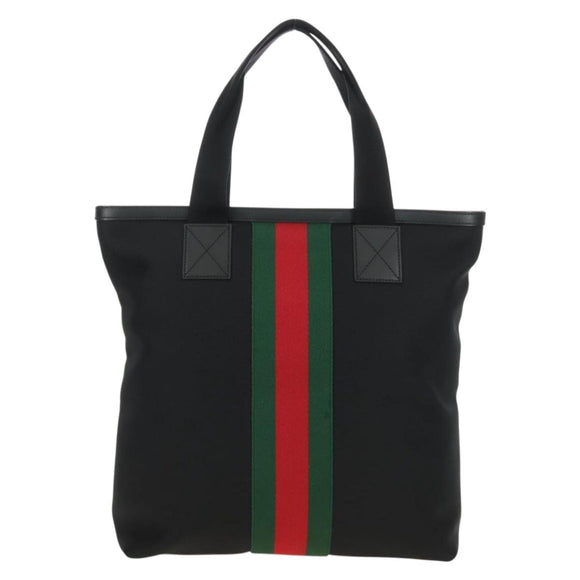 GUCCI Web Sherry Line Tote Bag Canvas Black Silver 631245 Auth 186564V