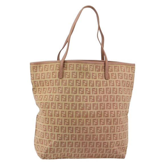 FENDI Zucchino Canvas Tote Bag Pink Silver Auth 186565