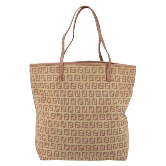 FENDI Zucchino Canvas Tote Bag Pink Silver Auth 186565