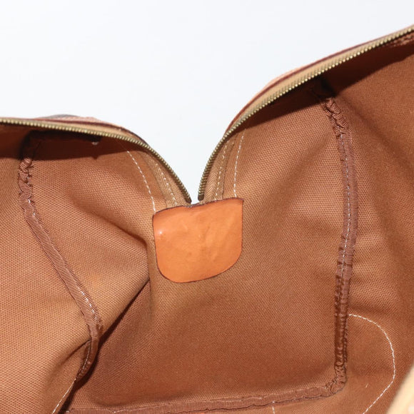 CELINE Macadam Canvas Boston Bag PVC Leather Brown Gold Auth 186569
