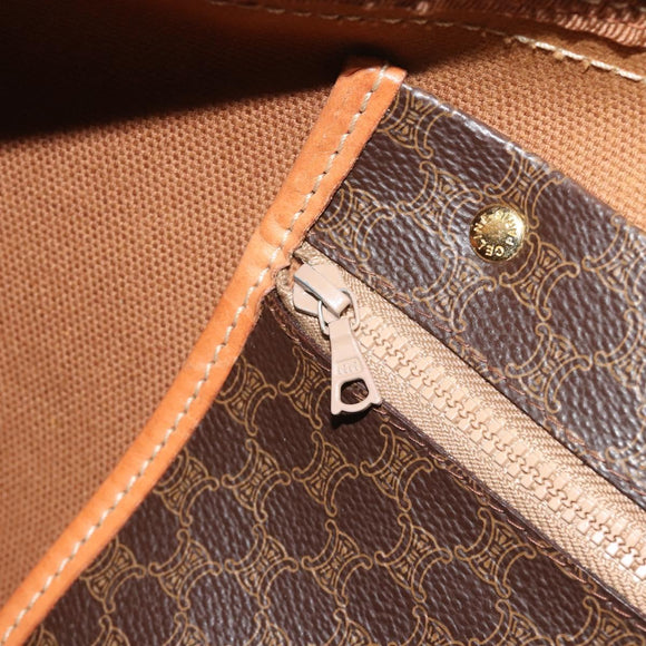 CELINE Macadam Canvas Boston Bag PVC Leather Brown Gold Auth 186569