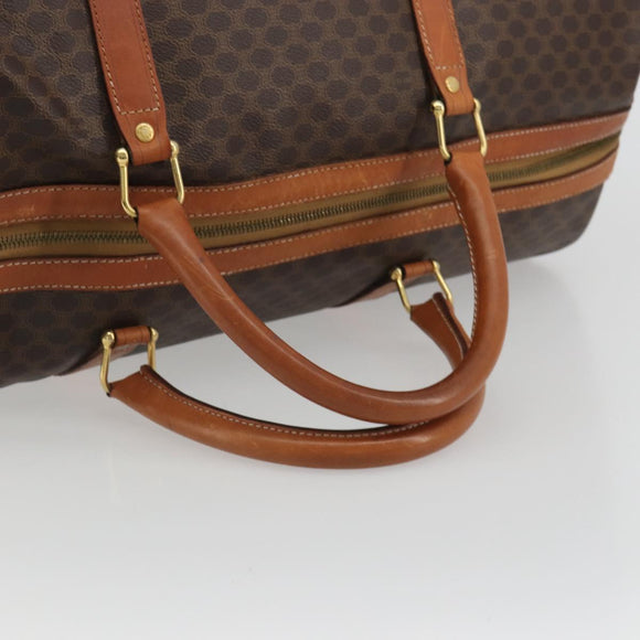CELINE Macadam Canvas Boston Bag PVC Leather Brown Gold Auth 186569