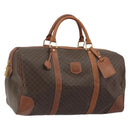 CELINE Macadam Canvas Boston Bag PVC Leather Brown Gold Auth 186570-1