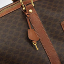 CELINE Macadam Canvas Boston Bag PVC Leather Brown Gold Auth 186570-16