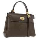 FENDI Hand Bag Leather 2way Khaki Gold Auth 186587A-1
