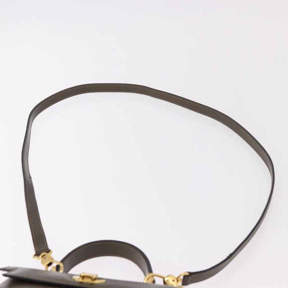 FENDI Hand Bag Leather 2way Khaki Gold Auth 186587A