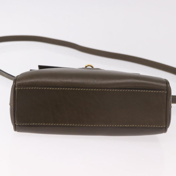 FENDI Hand Bag Leather 2way Khaki Gold Auth 186587A