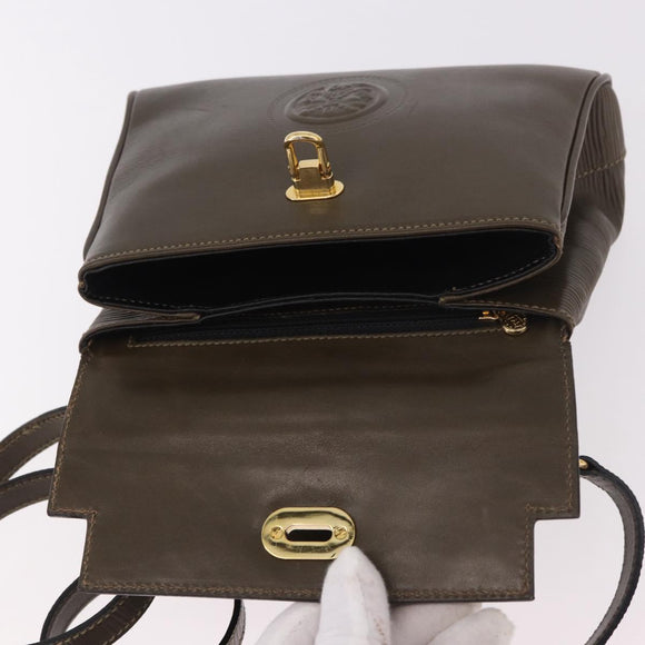 FENDI Hand Bag Leather 2way Khaki Gold Auth 186587A