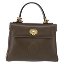 FENDI Hand Bag Leather 2way Khaki Gold Auth 186587A-13