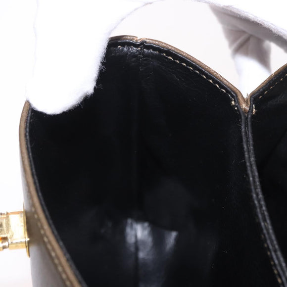 FENDI Hand Bag Leather 2way Khaki Gold Auth 186587A