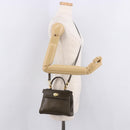 FENDI Hand Bag Leather 2way Khaki Gold Auth 186587A-30