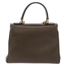 FENDI Hand Bag Leather 2way Khaki Gold Auth 186587A-2