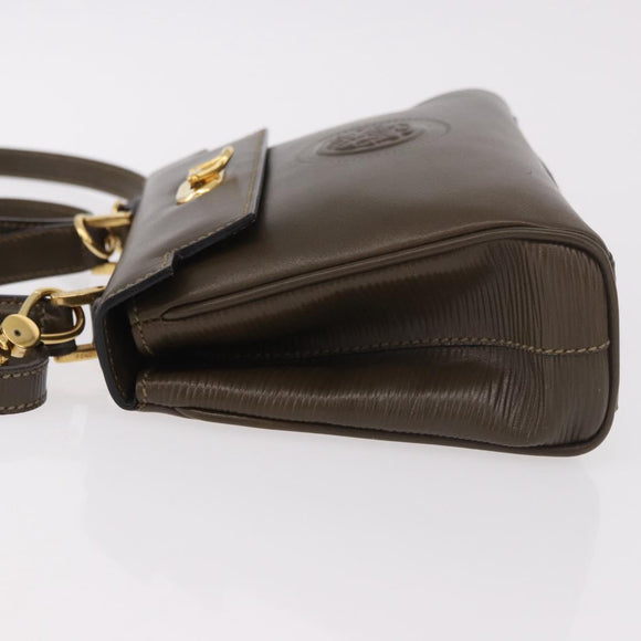 FENDI Hand Bag Leather 2way Khaki Gold Auth 186587A