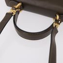FENDI Hand Bag Leather 2way Khaki Gold Auth 186587A-7