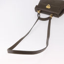 FENDI Hand Bag Leather 2way Khaki Gold Auth 186587A-9