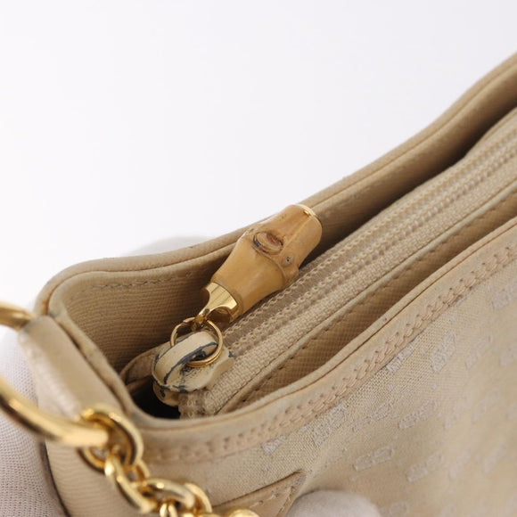 GUCCI Micro GG Canvas Bamboo Chain Shoulder Bag Ivory Gold Auth 186588