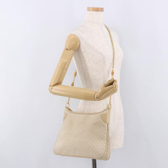 GUCCI Micro GG Canvas Bamboo Chain Shoulder Bag Ivory Gold Auth 186588