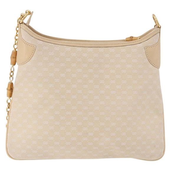 GUCCI Micro GG Canvas Bamboo Chain Shoulder Bag Ivory Gold Auth 186588