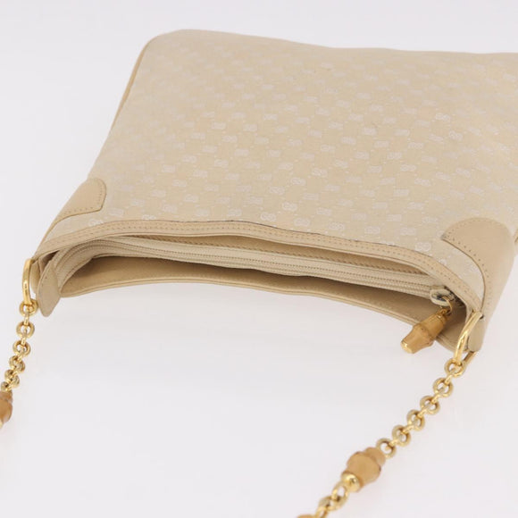 GUCCI Micro GG Canvas Bamboo Chain Shoulder Bag Ivory Gold Auth 186588