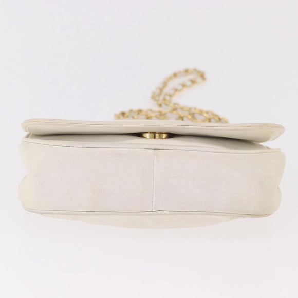 CHANEL Schoudertas met ketting Lamsleer Wit Goudkleurig CC Auth 186589A