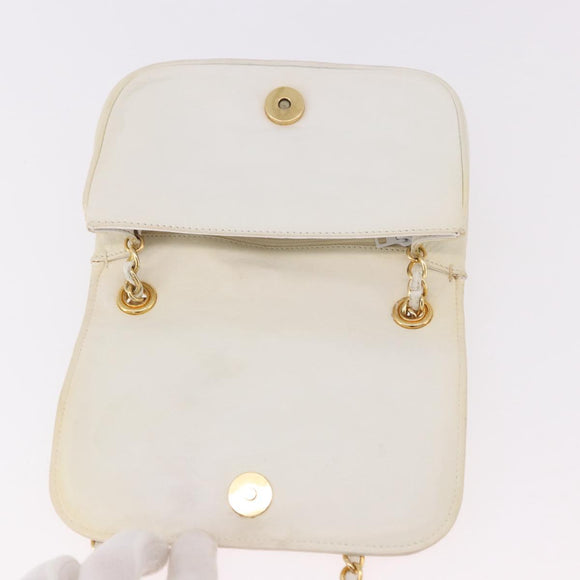 CHANEL Schoudertas met ketting Lamsleer Wit Goudkleurig CC Auth 186589A