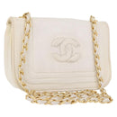 CHANEL Schoudertas met ketting Lamsleer Wit Goudkleurig CC Auth 186589A-1