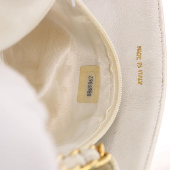 CHANEL Schoudertas met ketting Lamsleer Wit Goudkleurig CC Auth 186589A