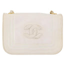 CHANEL Schoudertas met ketting Lamsleer Wit Goudkleurig CC Auth 186589A-13