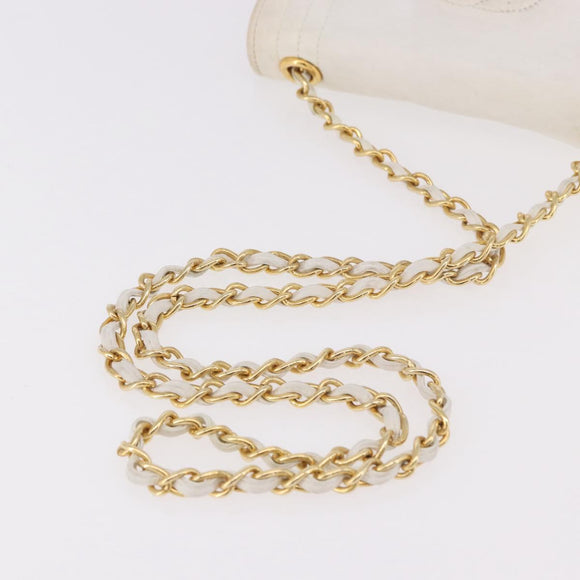 CHANEL Schoudertas met ketting Lamsleer Wit Goudkleurig CC Auth 186589A