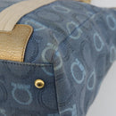 Salvatore Ferragamo Gancini Hand Bag Canvas Blue Gold Auth 186591-8
