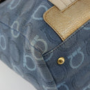 Salvatore Ferragamo Gancini Hand Bag Canvas Blue Gold Auth 186591-15