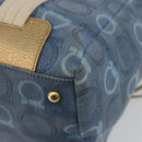 Salvatore Ferragamo Gancini Hand Bag Canvas Blue Gold Auth 186591-16