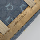 Salvatore Ferragamo Gancini Hand Bag Canvas Blue Gold Auth 186591-9