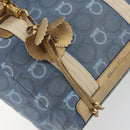 Salvatore Ferragamo Gancini Hand Bag Canvas Blue Gold Auth 186591-10