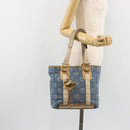 Salvatore Ferragamo Gancini Hand Bag Canvas Blue Gold Auth 186591-22
