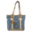 Salvatore Ferragamo Gancini Hand Bag Canvas Blue Gold Auth 186591-13