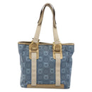 Salvatore Ferragamo Gancini Hand Bag Canvas Blue Gold Auth 186591-2