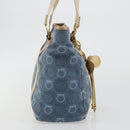 Salvatore Ferragamo Gancini Hand Bag Canvas Blue Gold Auth 186591-4