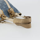 Salvatore Ferragamo Gancini Hand Bag Canvas Blue Gold Auth 186591-7