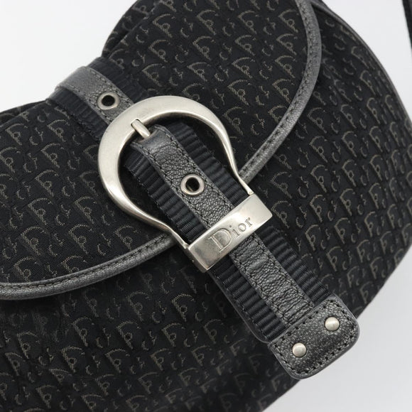Christian Dior Trotter Canvas Shoulder Bag Black Silver Auth 186592A