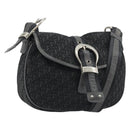Christian Dior Trotter Canvas Shoulder Bag Black Silver Auth 186592A-1